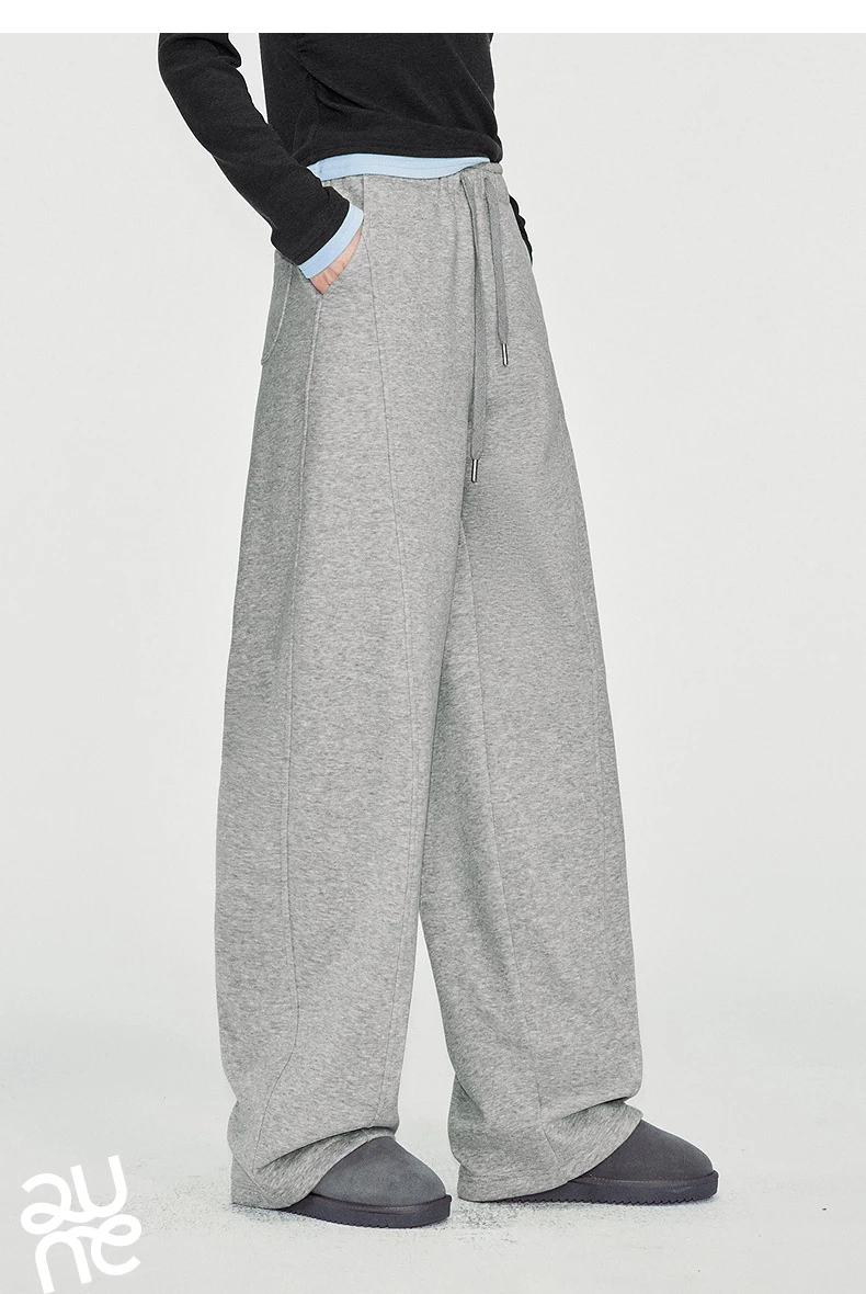 TOYOUTH Women Sweatpants 2026 Winter New Fleece‑Lined Warm Seam‑Detail Casual Long Bottoms