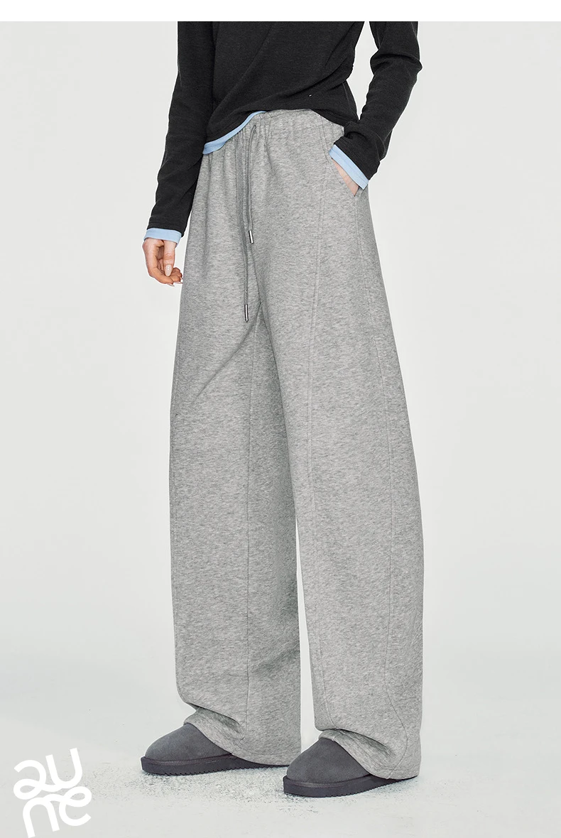 TOYOUTH Women Sweatpants 2026 Winter New Fleece‑Lined Warm Seam‑Detail Casual Long Bottoms