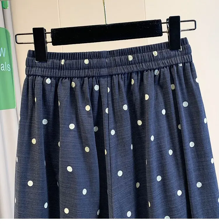 2026 summer cotton linen polka dot trousers Women's Loose Wide leg versatile nine point Harem Pants Korean version Lantern Pants