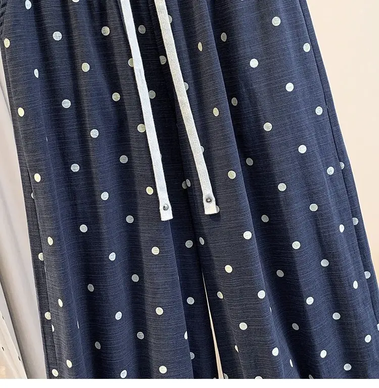2026 summer cotton linen polka dot trousers Women's Loose Wide leg versatile nine point Harem Pants Korean version Lantern Pants