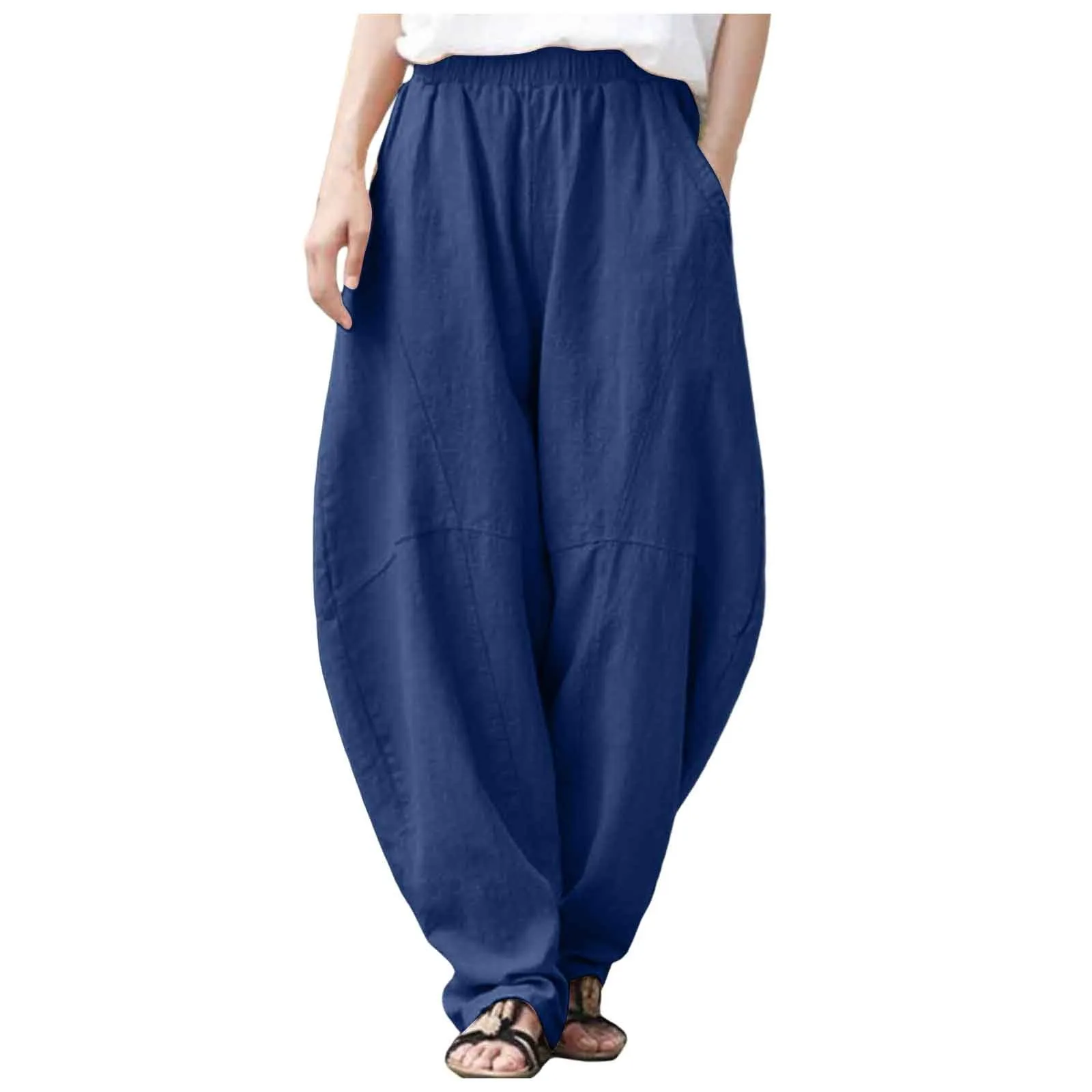Oversize Linen Pants Women Bloomers Korean Fashion Solid Loose Wide Leg Pants Retro Hippie Yoga Straight Pants For Women 2025