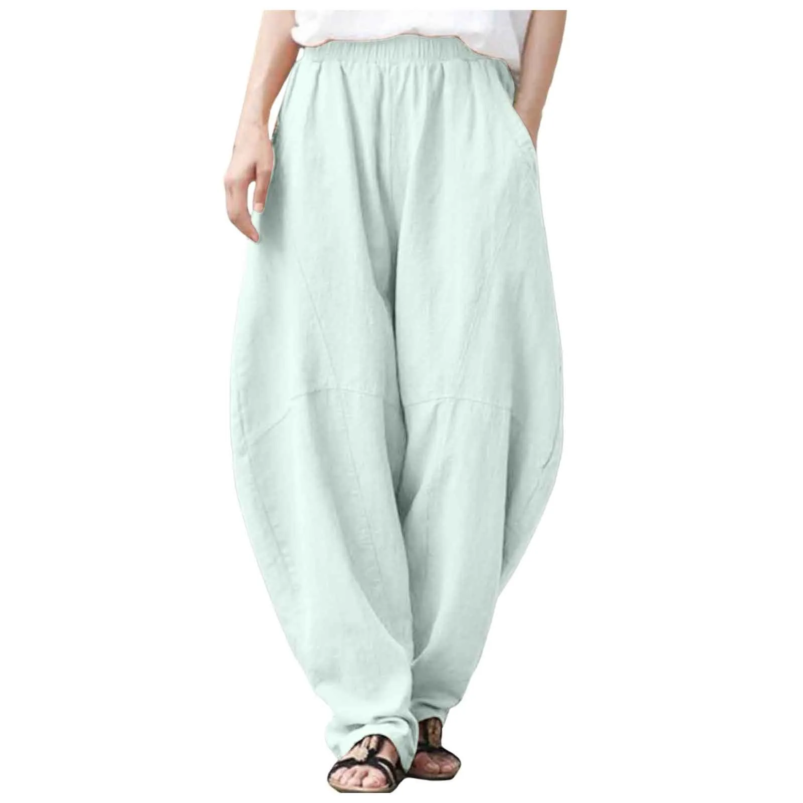 Oversize Linen Pants Women Bloomers Korean Fashion Solid Loose Wide Leg Pants Retro Hippie Yoga Straight Pants For Women 2025