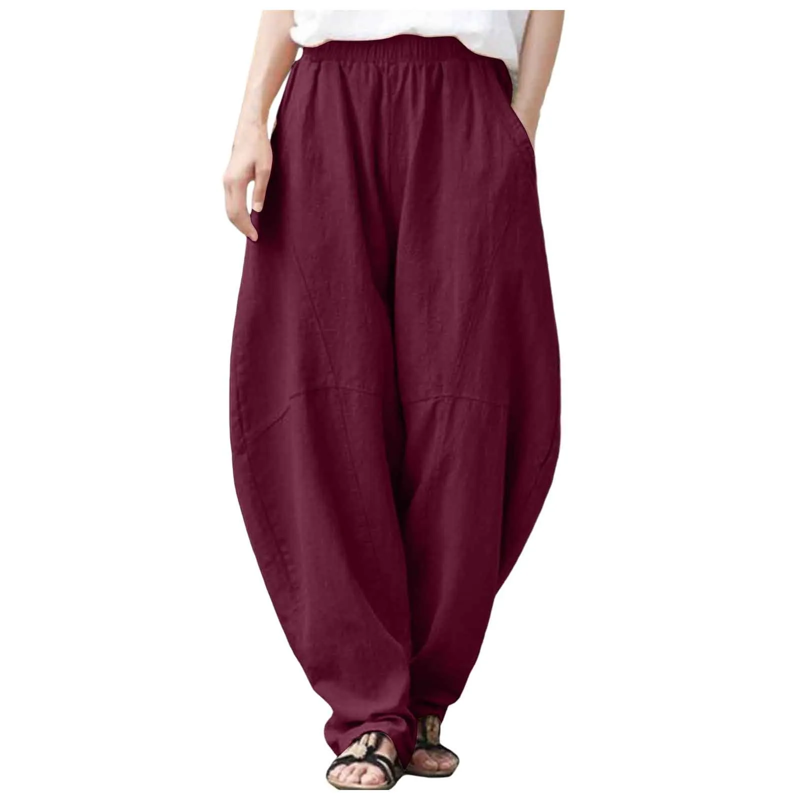 Oversize Linen Pants Women Bloomers Korean Fashion Solid Loose Wide Leg Pants Retro Hippie Yoga Straight Pants For Women 2025