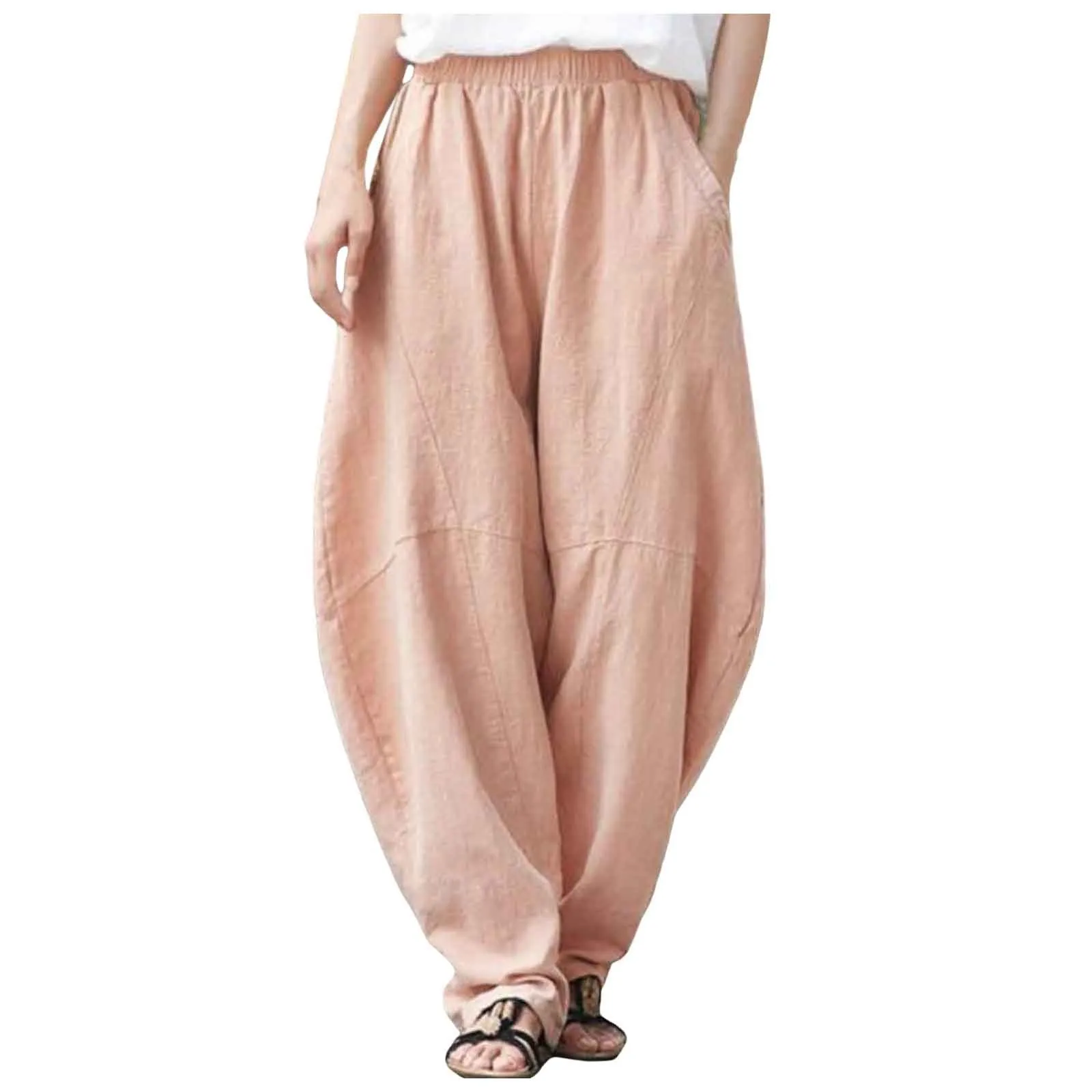 Oversize Linen Pants Women Bloomers Korean Fashion Solid Loose Wide Leg Pants Retro Hippie Yoga Straight Pants For Women 2025