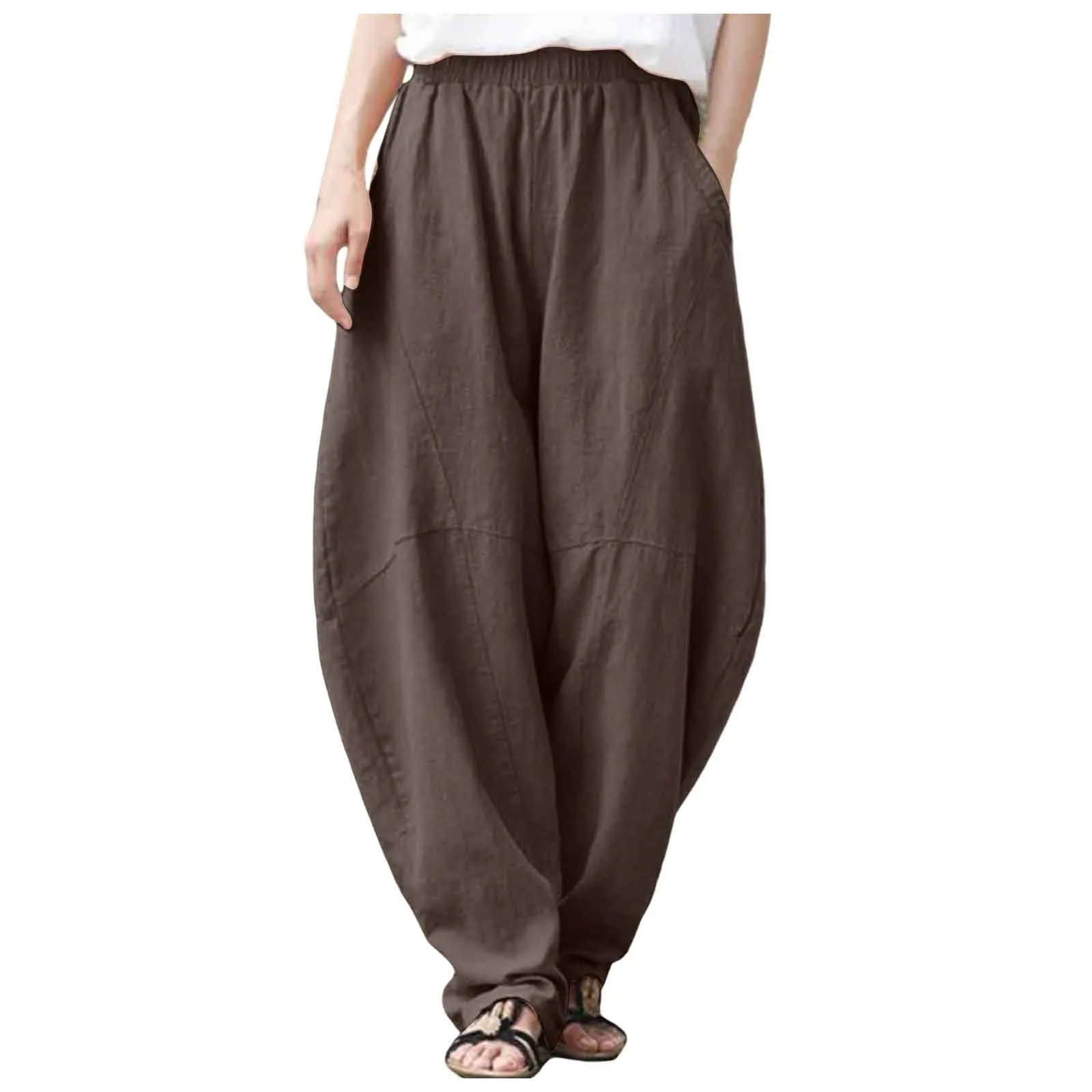 Oversize Linen Pants Women Bloomers Korean Fashion Solid Loose Wide Leg Pants Retro Hippie Yoga Straight Pants For Women 2025