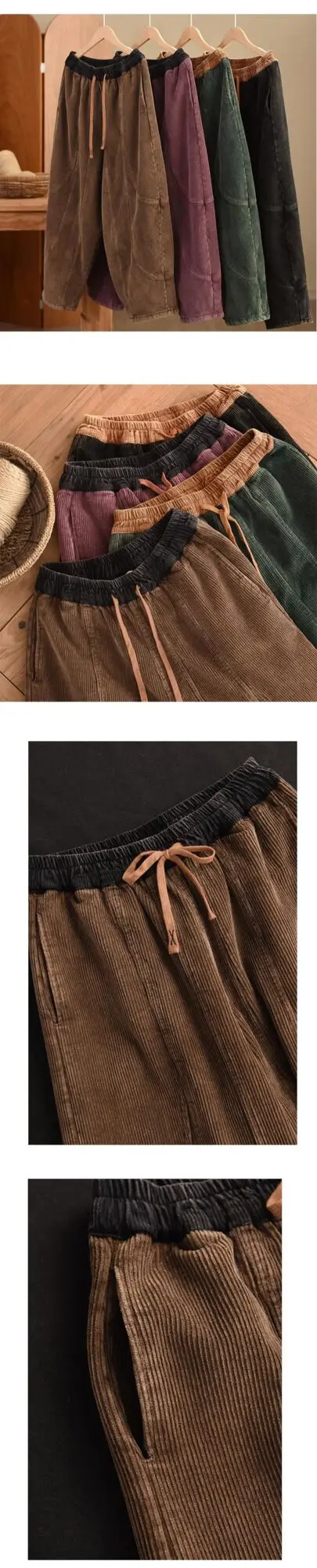 Amax luluE Winter Fashion Corduroy Pants Womens Leisure Loose Vintage Fur Harem Trousers Ladies Classic Luxury Elegant Clothes