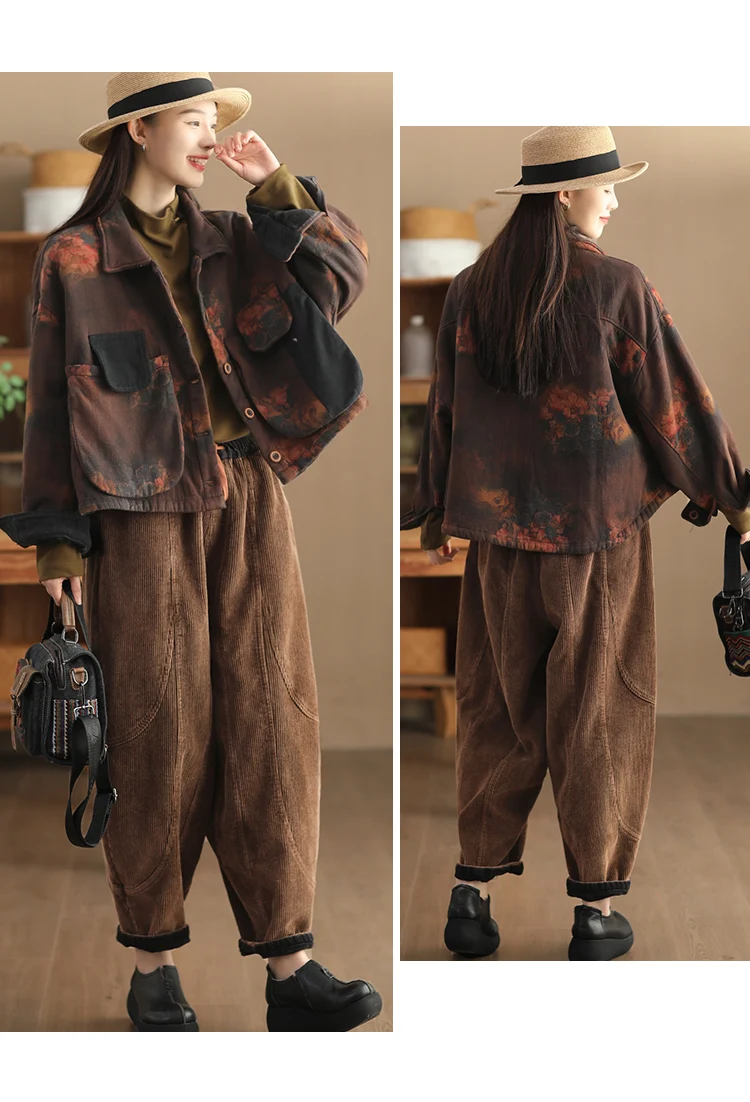 Amax luluE Winter Fashion Corduroy Pants Womens Leisure Loose Vintage Fur Harem Trousers Ladies Classic Luxury Elegant Clothes