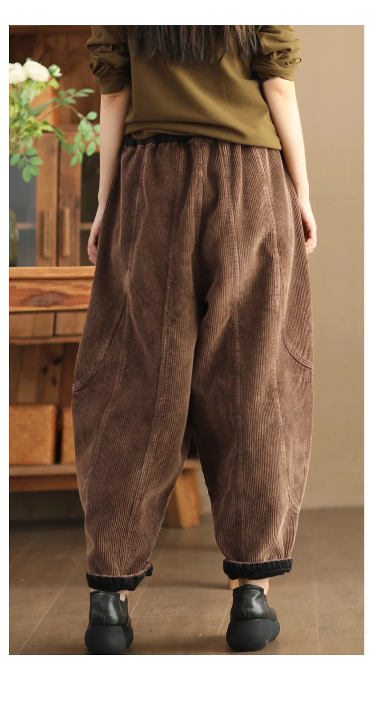 Amax luluE Winter Fashion Corduroy Pants Womens Leisure Loose Vintage Fur Harem Trousers Ladies Classic Luxury Elegant Clothes