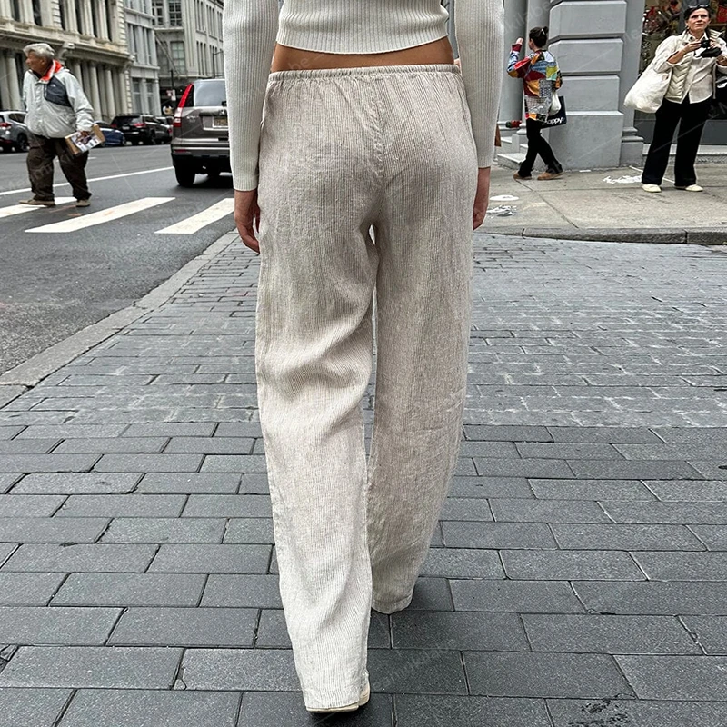 Y2K Vintage Striped Loose Pants Comfy Loung Pants Streetwear Casual Tie Up Waist Wide Leg Trousers Women Pajamas Sleepwear
