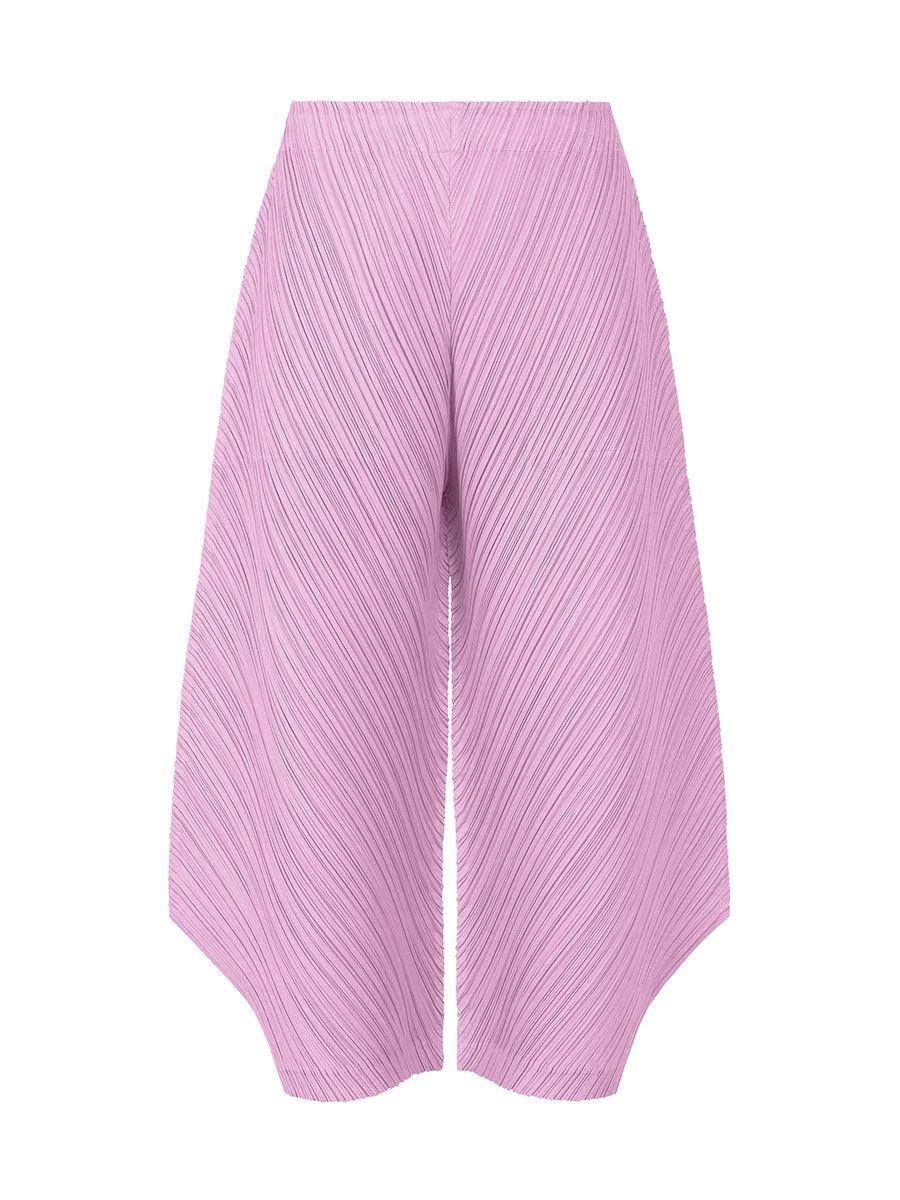 Miyake Pleated Side Slit Ankle-Length Pants Women Korean Fashion Causal Loose Wide Leg Pants Jff374