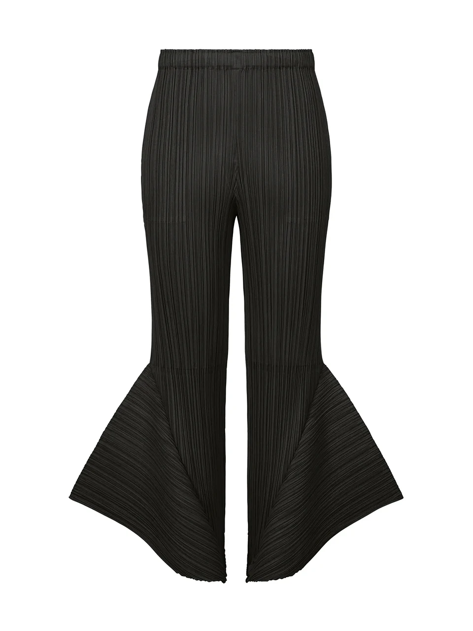 Miyake Pleated Skyline Flare Trousers Elastic Waistband Long Pants High Neck Dolman Sleeves Tops