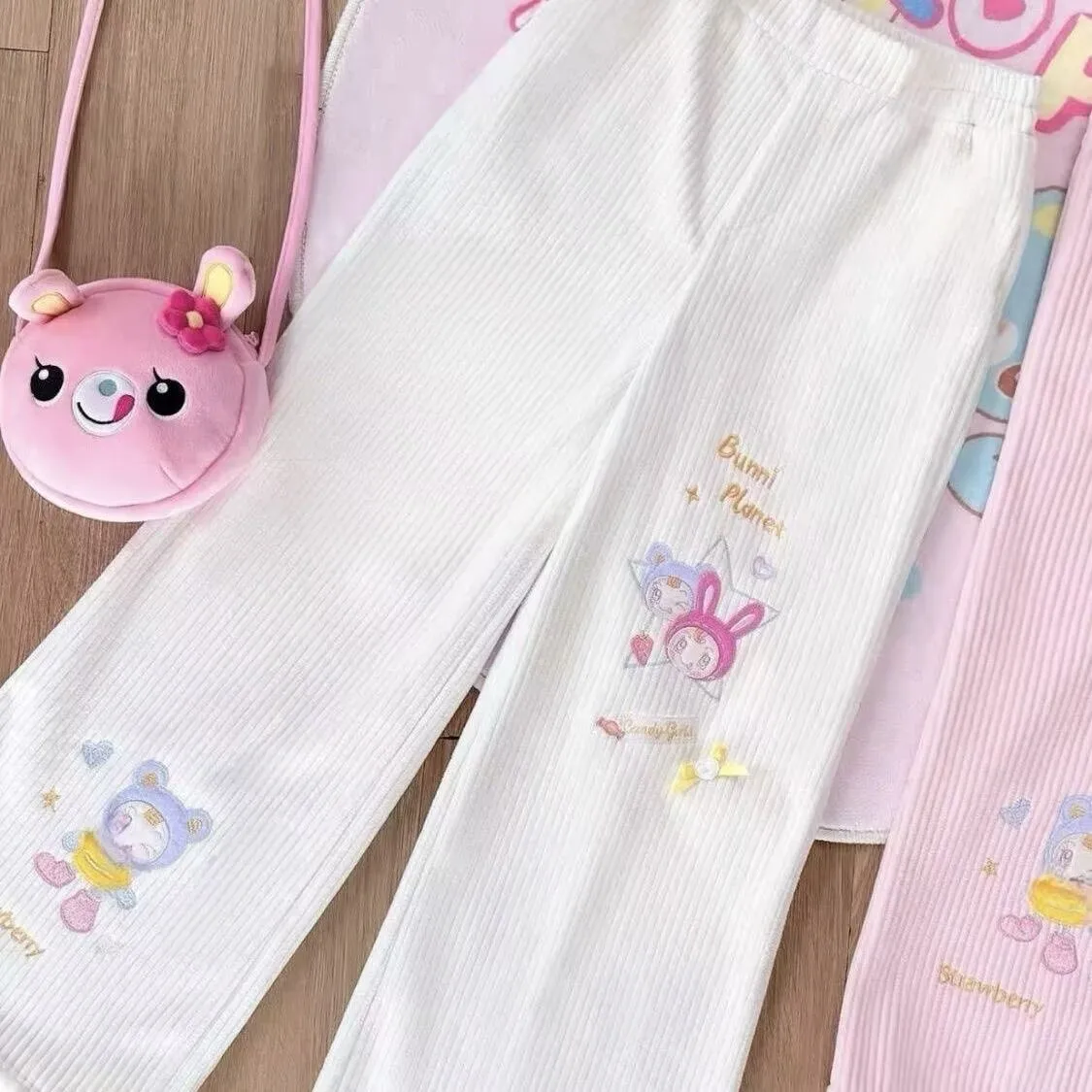 Japanese Lolita Style Corduroy Pants Women Sweet Kawaii Cartoon Embroidery Casual Y2k Trousers Harajuku Subculture Sweatpants