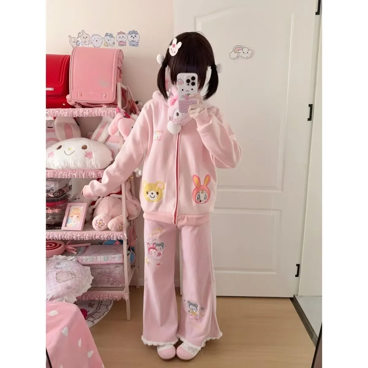 Japanese Lolita Style Corduroy Pants Women Sweet Kawaii Cartoon Embroidery Casual Y2k Trousers Harajuku Subculture Sweatpants