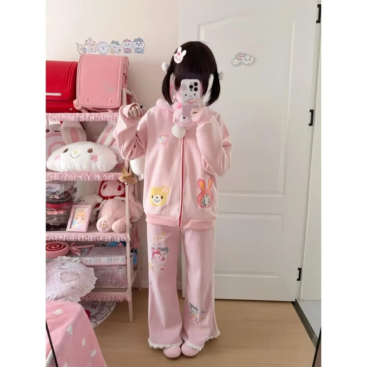 Japanese Lolita Style Corduroy Pants Women Sweet Kawaii Cartoon Embroidery Casual Y2k Trousers Harajuku Subculture Sweatpants