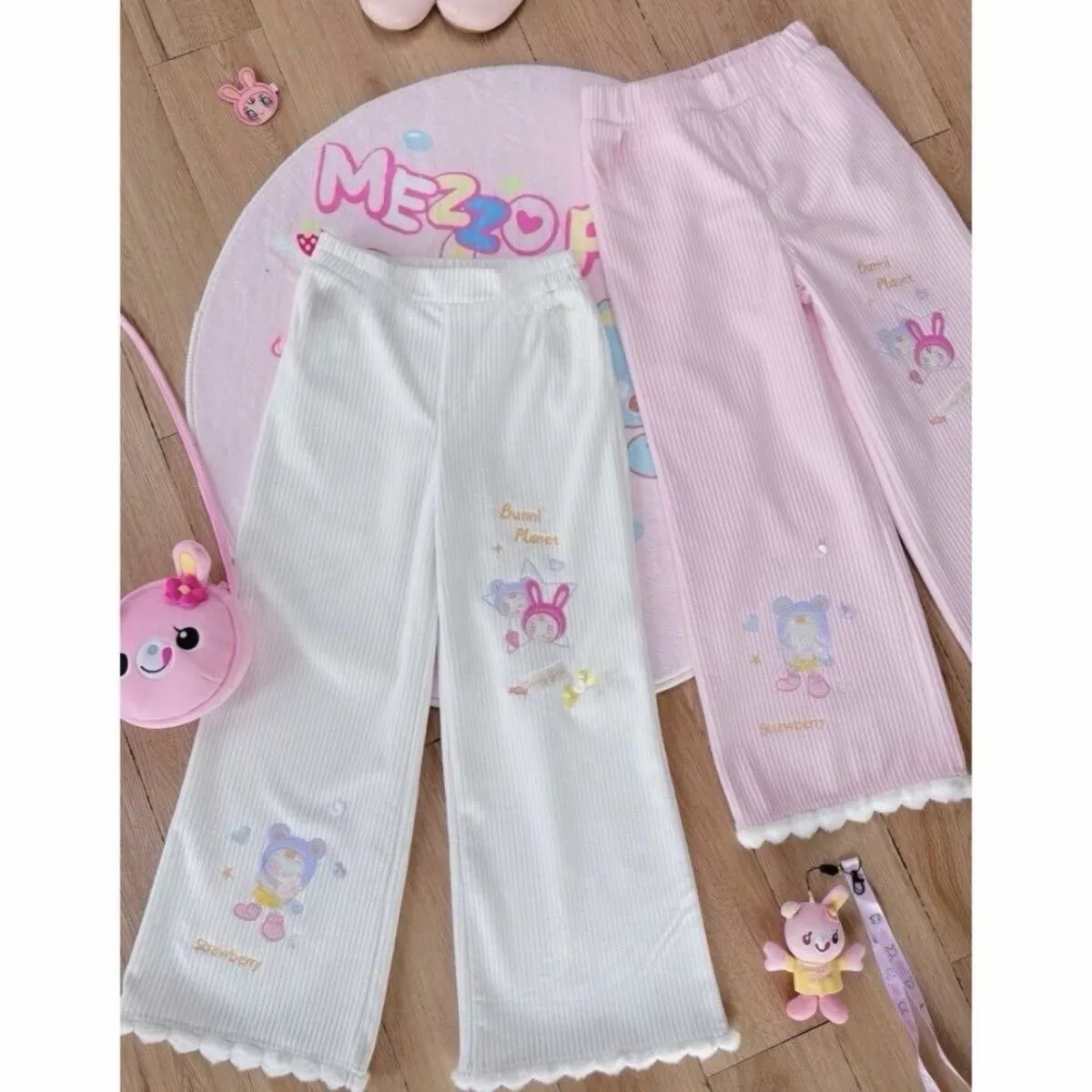Japanese Lolita Style Corduroy Pants Women Sweet Kawaii Cartoon Embroidery Casual Y2k Trousers Harajuku Subculture Sweatpants