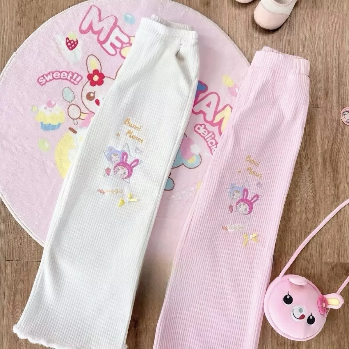 Japanese Lolita Style Corduroy Pants Women Sweet Kawaii Cartoon Embroidery Casual Y2k Trousers Harajuku Subculture Sweatpants