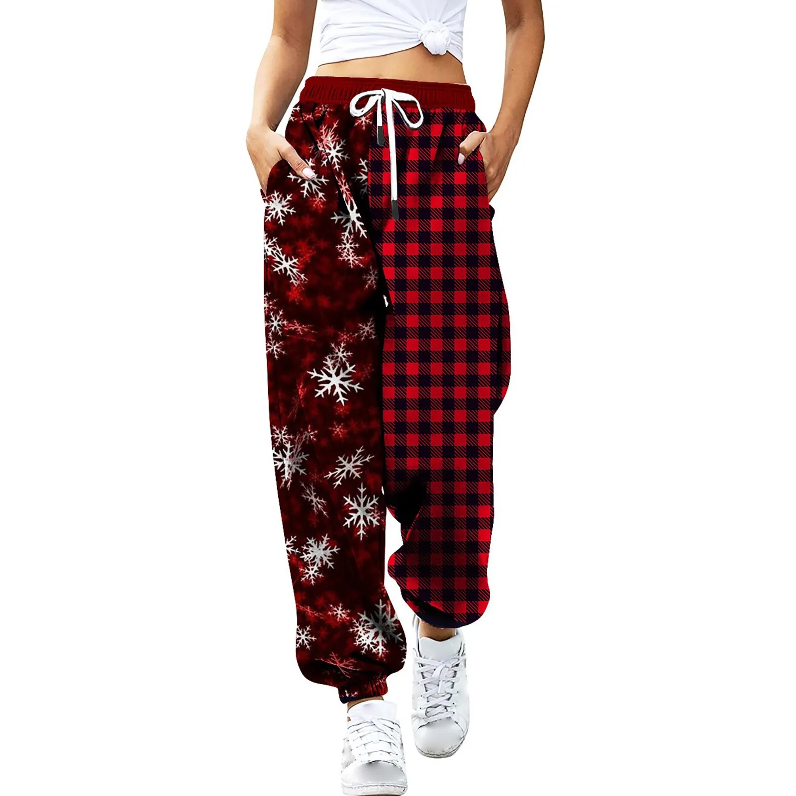 Women's Slacks Christmas Pant Casual High Waist Elastic Trendy Harem Trousers Sport Fitness Workout Sweatpant Pantalones