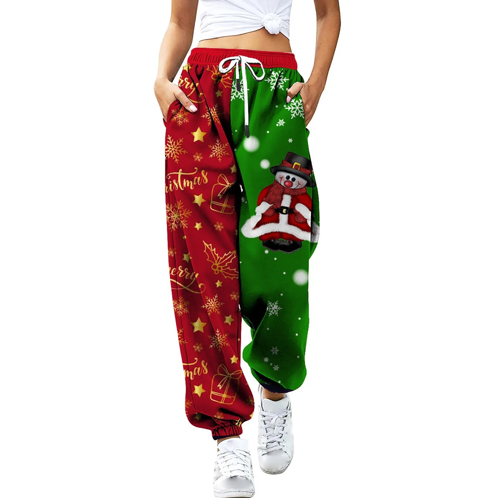 Women's Slacks Christmas Pant Casual High Waist Elastic Trendy Harem Trousers Sport Fitness Workout Sweatpant Pantalones