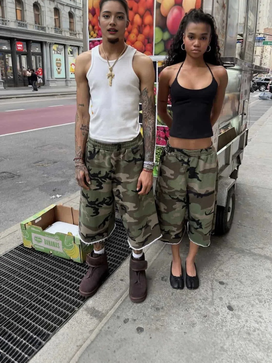 STYLISH LADY Retro Camo Print Loose Sweatpants Shorts 2026 Summer Women Hip Hop Distressed Raw Hem Casual Streetwear Capri Pants