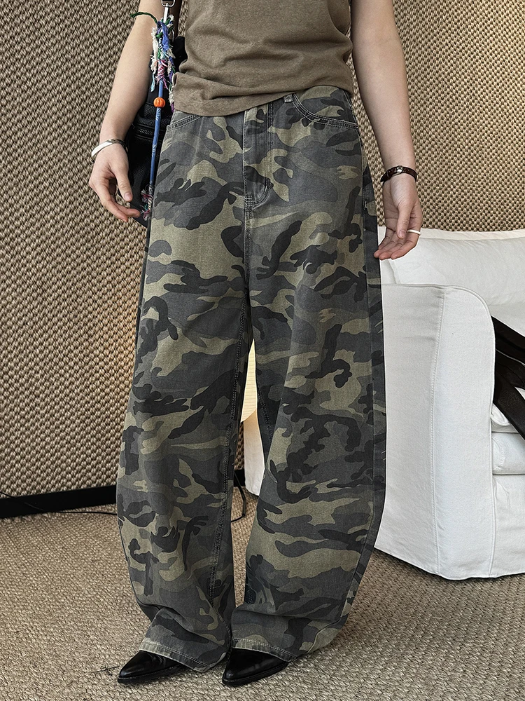 [EAM] High Waist Camouflage Vintage Long Denim Casual Wide Leg Pants New Trousers Women Fashion Tide Spring Autumn 2026 1DJ5946