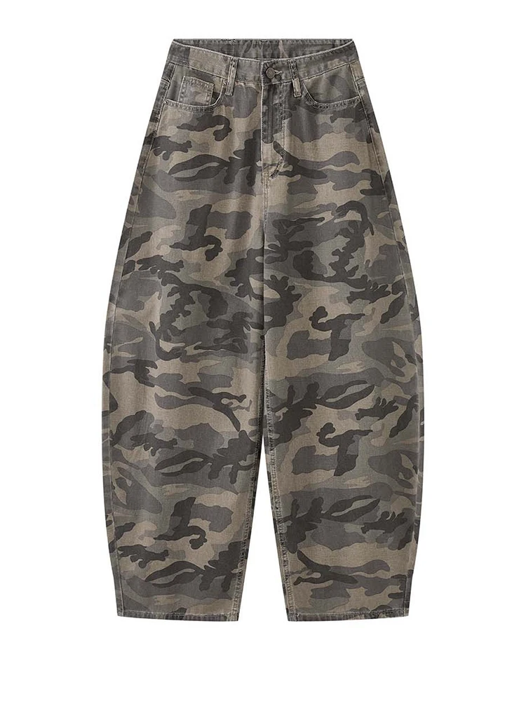 [EAM] High Waist Camouflage Vintage Long Denim Casual Wide Leg Pants New Trousers Women Fashion Tide Spring Autumn 2026 1DJ5946