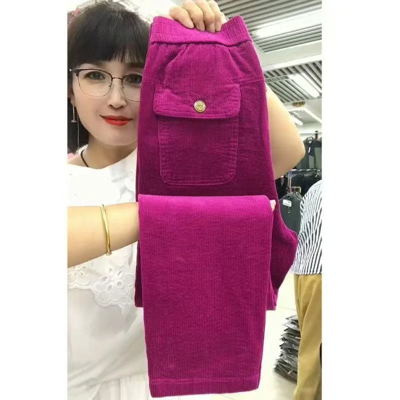 2026 New Korean Autumn Winter Corduroy Harem Pants Women Elastic High Waist Loose Solid Color Casual All-Match Female Trousers