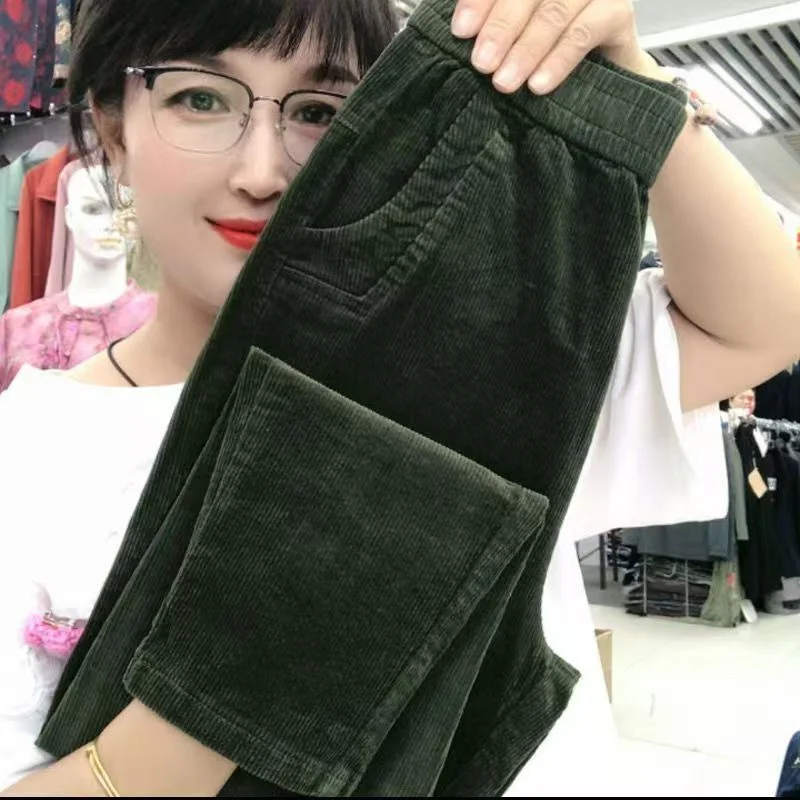 2026 New Korean Autumn Winter Corduroy Harem Pants Women Elastic High Waist Loose Solid Color Casual All-Match Female Trousers