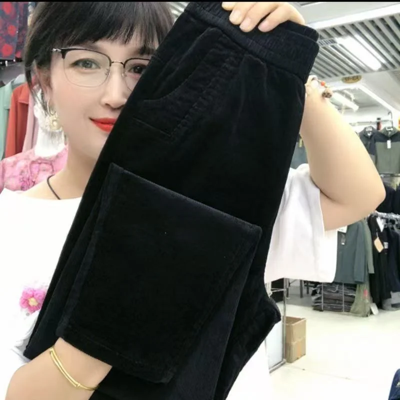 2026 New Korean Autumn Winter Corduroy Harem Pants Women Elastic High Waist Loose Solid Color Casual All-Match Female Trousers