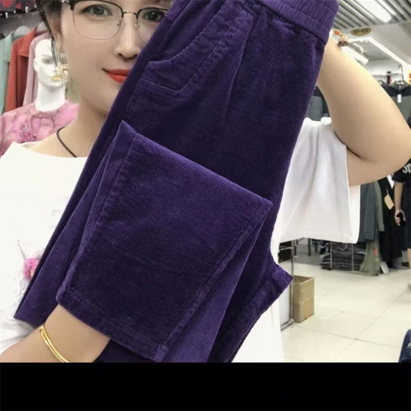 2026 New Korean Autumn Winter Corduroy Harem Pants Women Elastic High Waist Loose Solid Color Casual All-Match Female Trousers