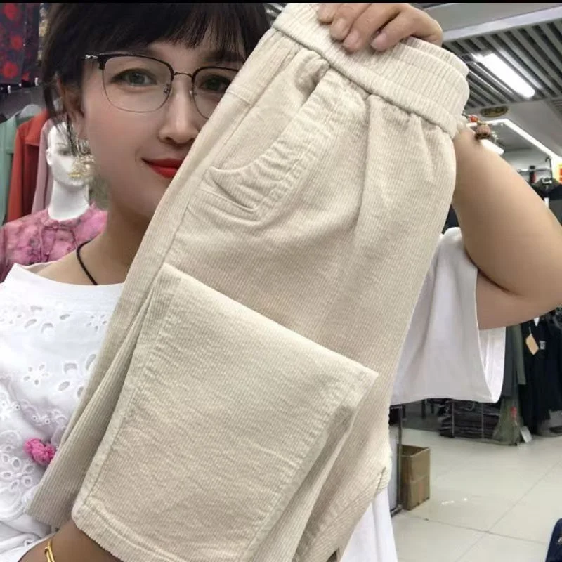 2026 New Korean Autumn Winter Corduroy Harem Pants Women Elastic High Waist Loose Solid Color Casual All-Match Female Trousers