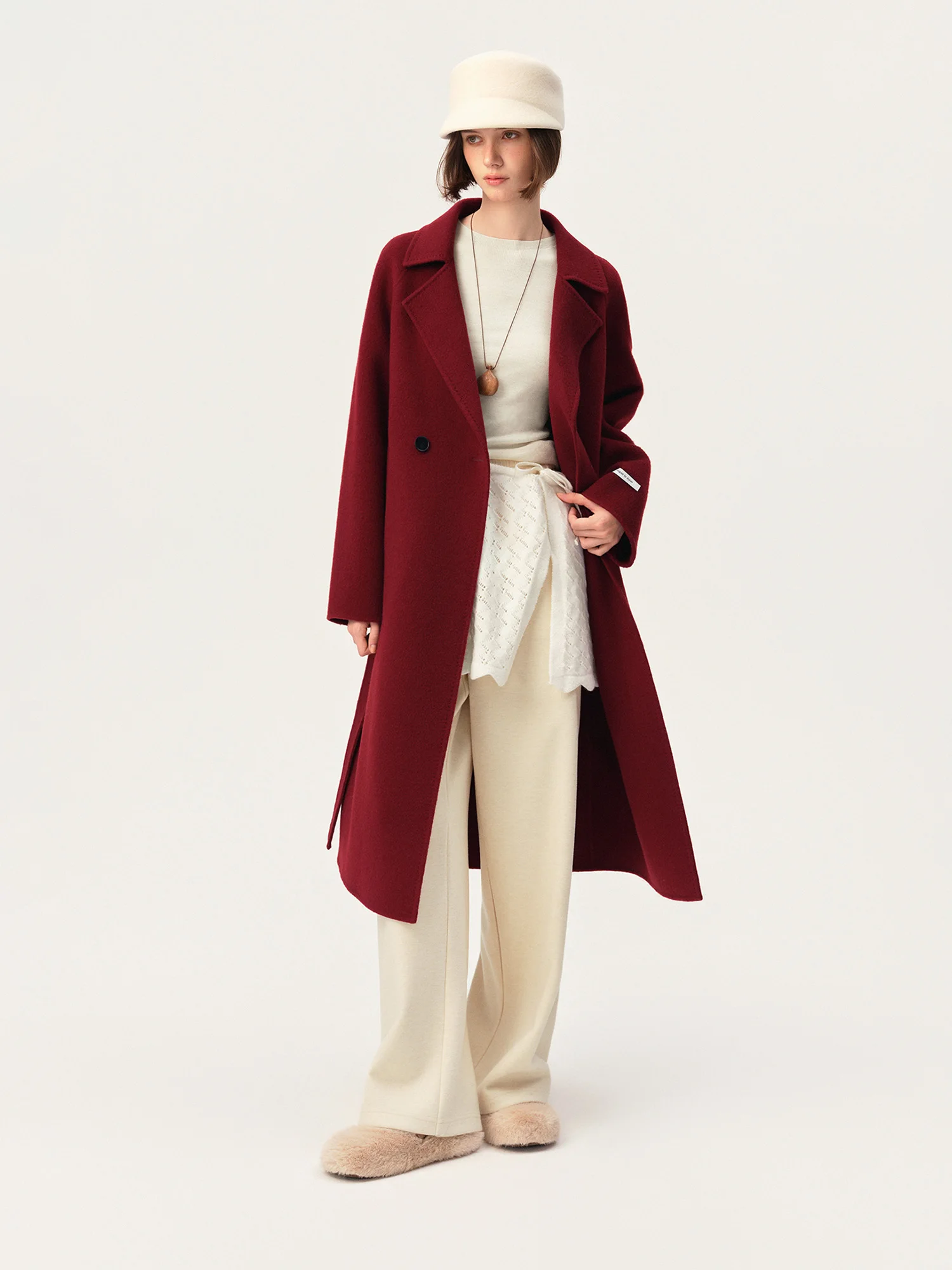 ZIQIAO 2026 Fall Women's Effortless Relaxed High Waist Wool Knit Pants with Diagonal Seam - Chic Casual Trousers for Daily Wear