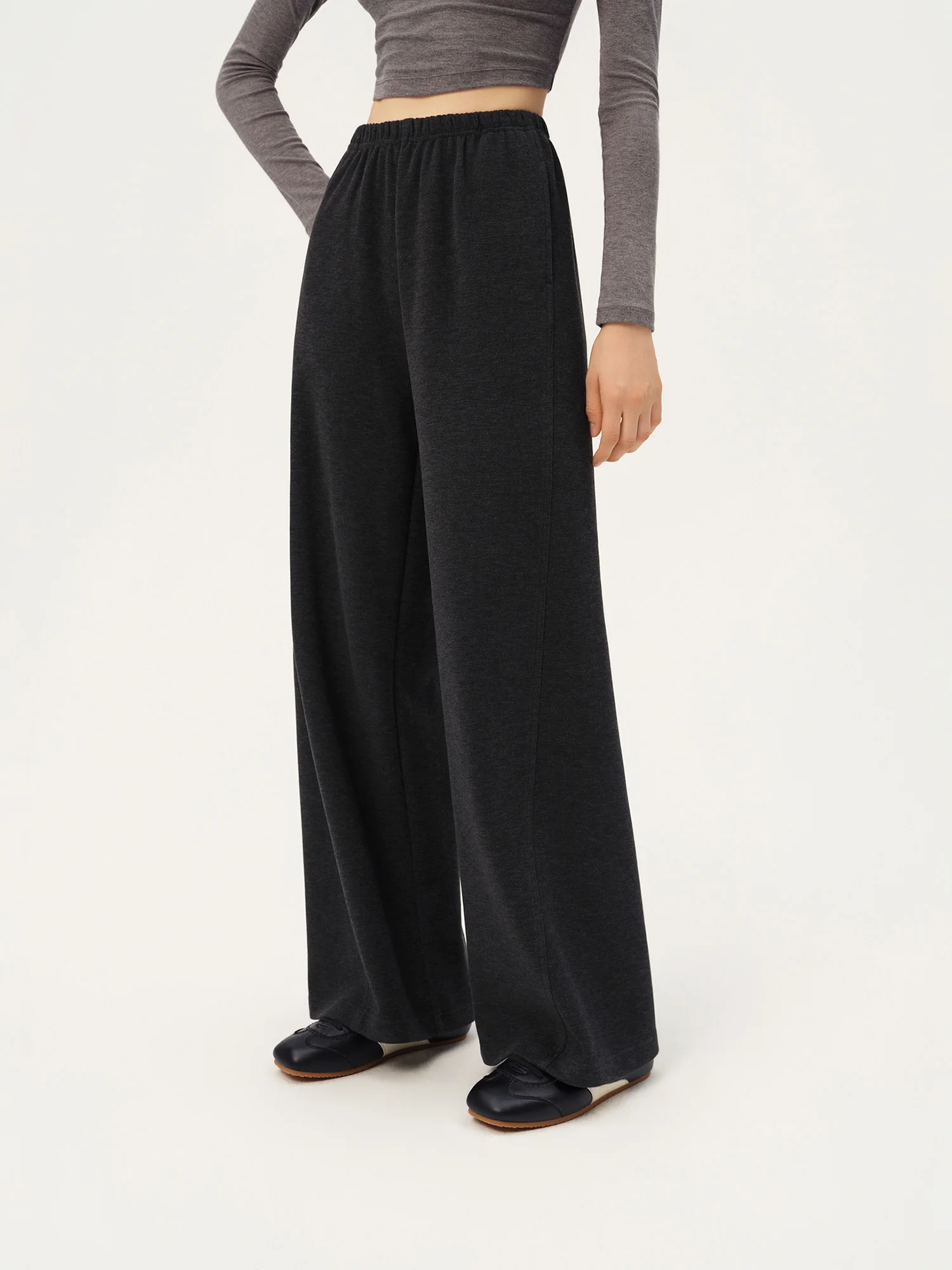 ZIQIAO 2026 Fall Women's Effortless Relaxed High Waist Wool Knit Pants with Diagonal Seam - Chic Casual Trousers for Daily Wear