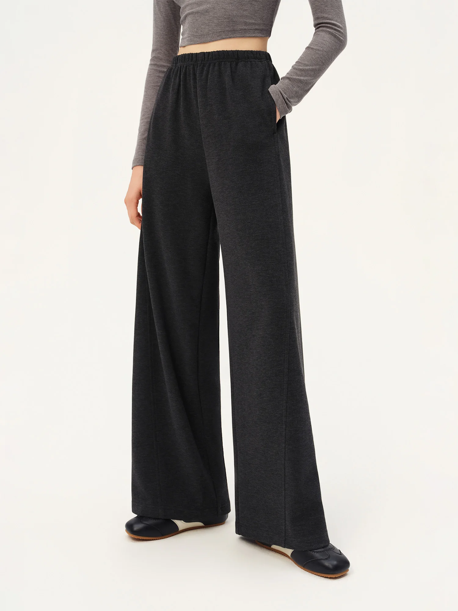 ZIQIAO 2026 Fall Women's Effortless Relaxed High Waist Wool Knit Pants with Diagonal Seam - Chic Casual Trousers for Daily Wear