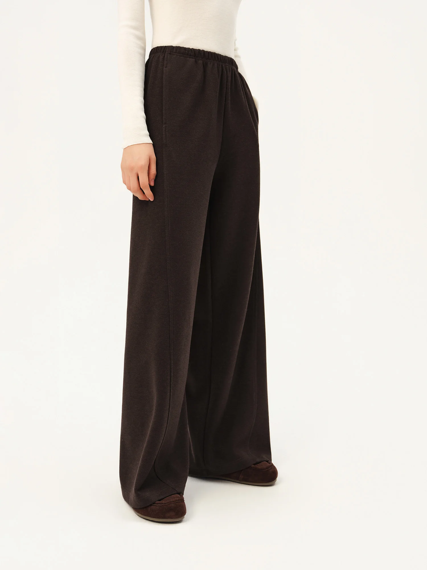 ZIQIAO 2026 Fall Women's Effortless Relaxed High Waist Wool Knit Pants with Diagonal Seam - Chic Casual Trousers for Daily Wear