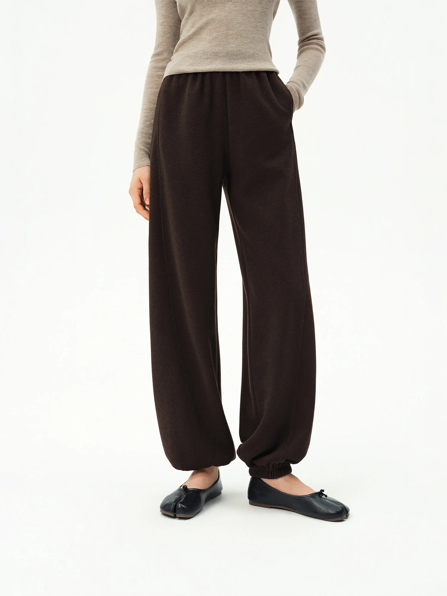 ZIQIAO 2026 Fall Women's Effortless Relaxed High Waist Wool Knit Pants with Diagonal Seam - Chic Casual Trousers for Daily Wear