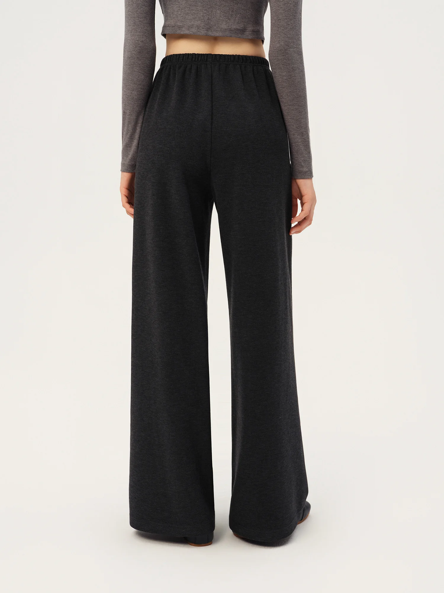 ZIQIAO 2026 Fall Women's Effortless Relaxed High Waist Wool Knit Pants with Diagonal Seam - Chic Casual Trousers for Daily Wear