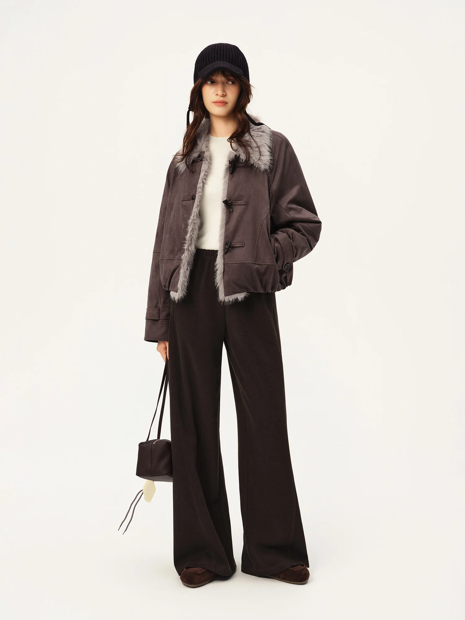 ZIQIAO 2026 Fall Women's Effortless Relaxed High Waist Wool Knit Pants with Diagonal Seam - Chic Casual Trousers for Daily Wear