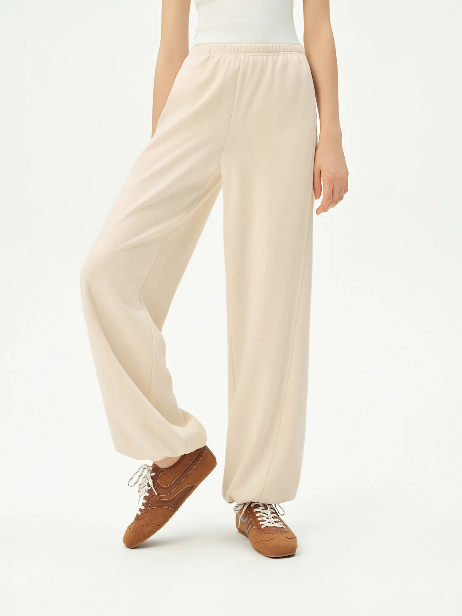 ZIQIAO 2026 Fall Women's Effortless Relaxed High Waist Wool Knit Pants with Diagonal Seam - Chic Casual Trousers for Daily Wear