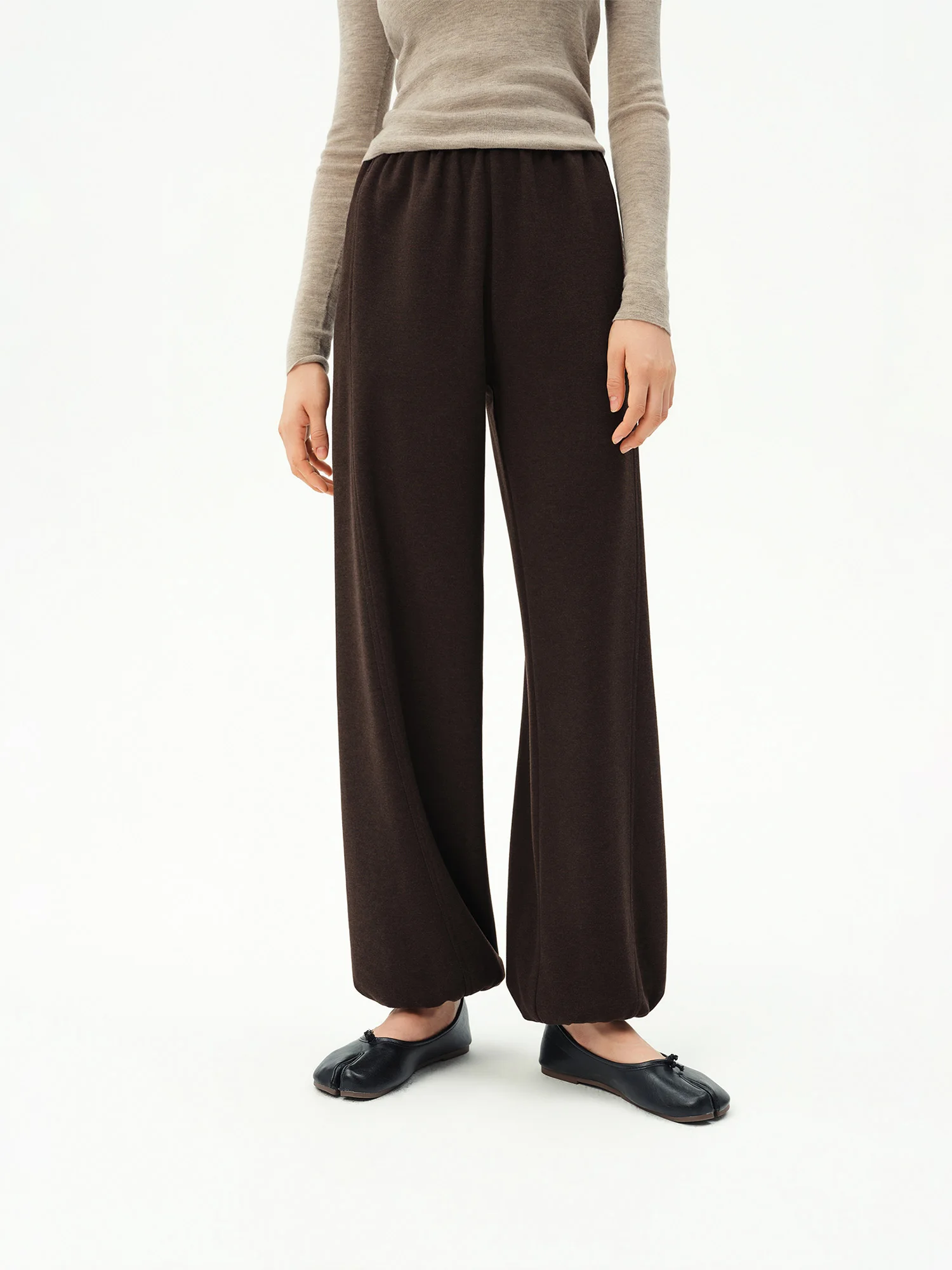 ZIQIAO 2026 Fall Women's Effortless Relaxed High Waist Wool Knit Pants with Diagonal Seam - Chic Casual Trousers for Daily Wear