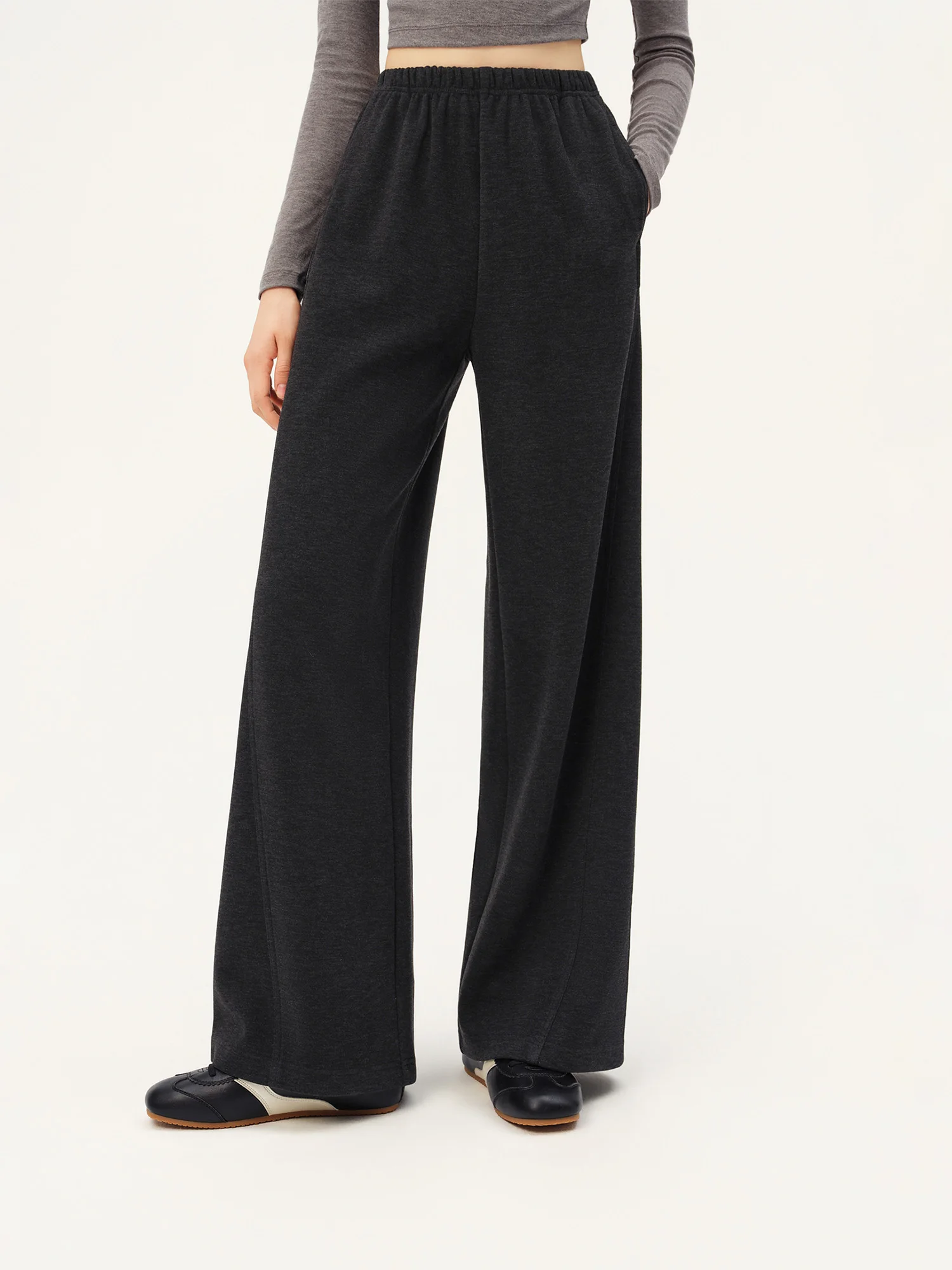ZIQIAO 2026 Fall Women's Effortless Relaxed High Waist Wool Knit Pants with Diagonal Seam - Chic Casual Trousers for Daily Wear