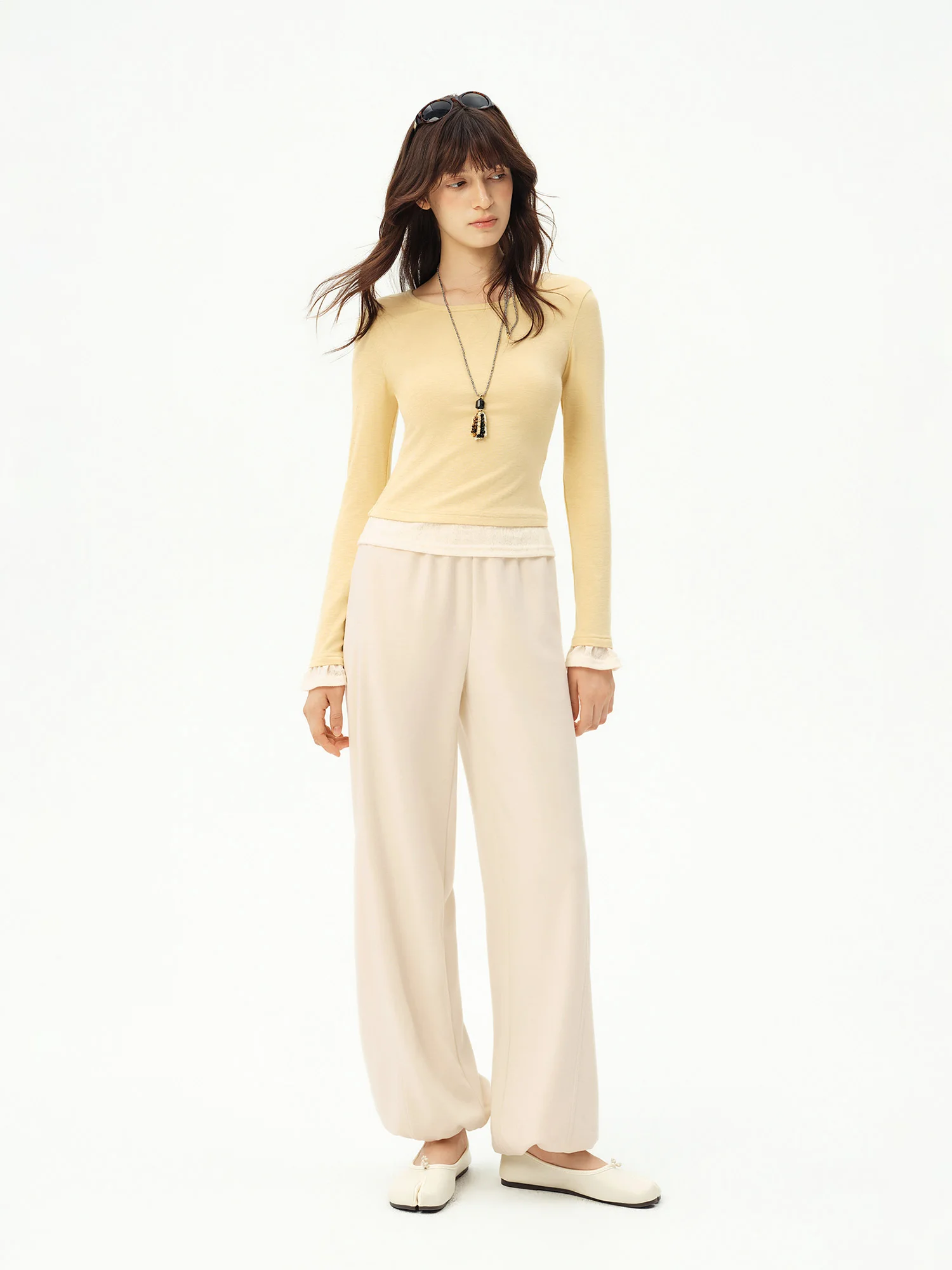 ZIQIAO 2026 Fall Women's Effortless Relaxed High Waist Wool Knit Pants with Diagonal Seam - Chic Casual Trousers for Daily Wear