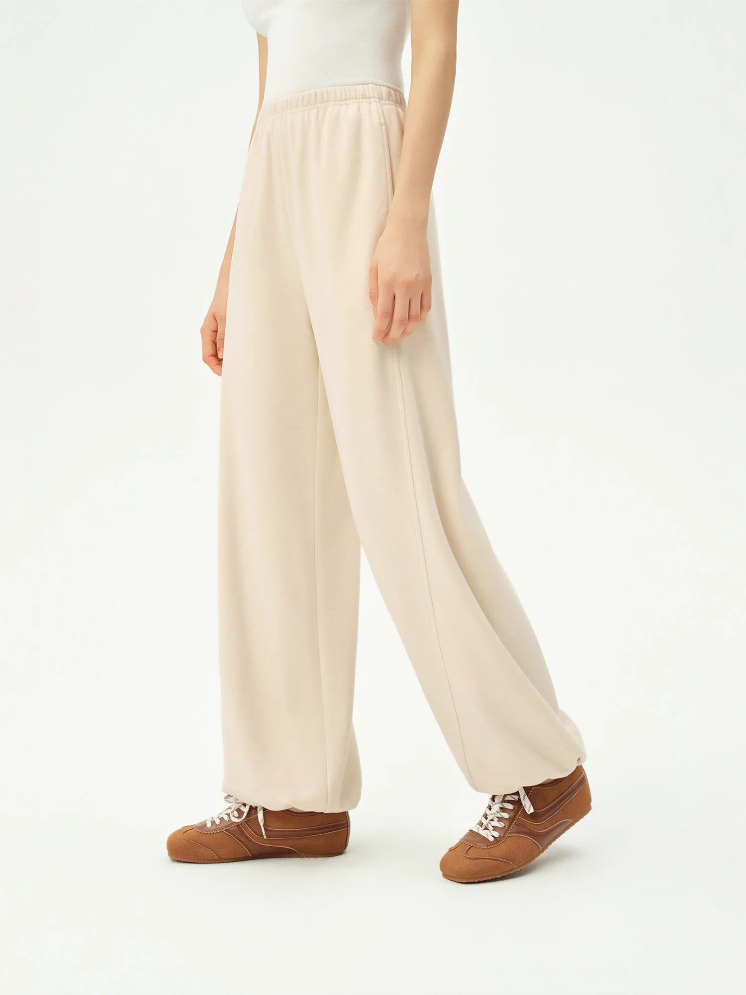 ZIQIAO 2026 Fall Women's Effortless Relaxed High Waist Wool Knit Pants with Diagonal Seam - Chic Casual Trousers for Daily Wear
