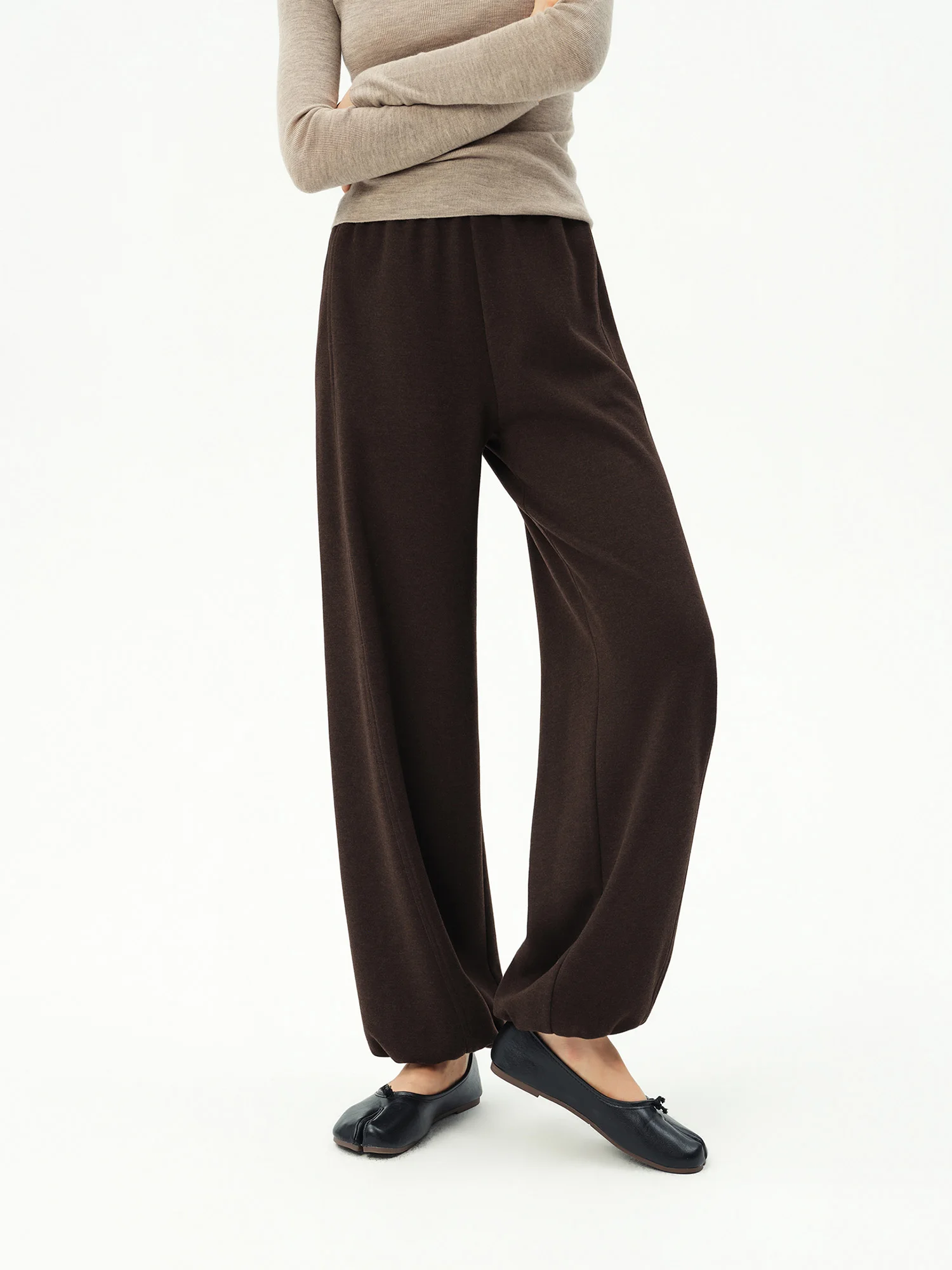 ZIQIAO 2026 Fall Women's Effortless Relaxed High Waist Wool Knit Pants with Diagonal Seam - Chic Casual Trousers for Daily Wear