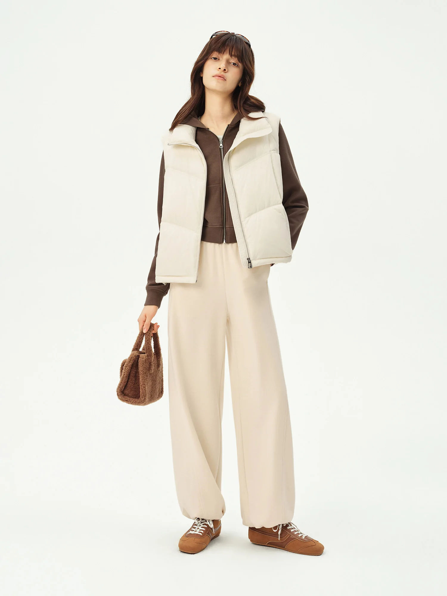 ZIQIAO 2026 Fall Women's Effortless Relaxed High Waist Wool Knit Pants with Diagonal Seam - Chic Casual Trousers for Daily Wear