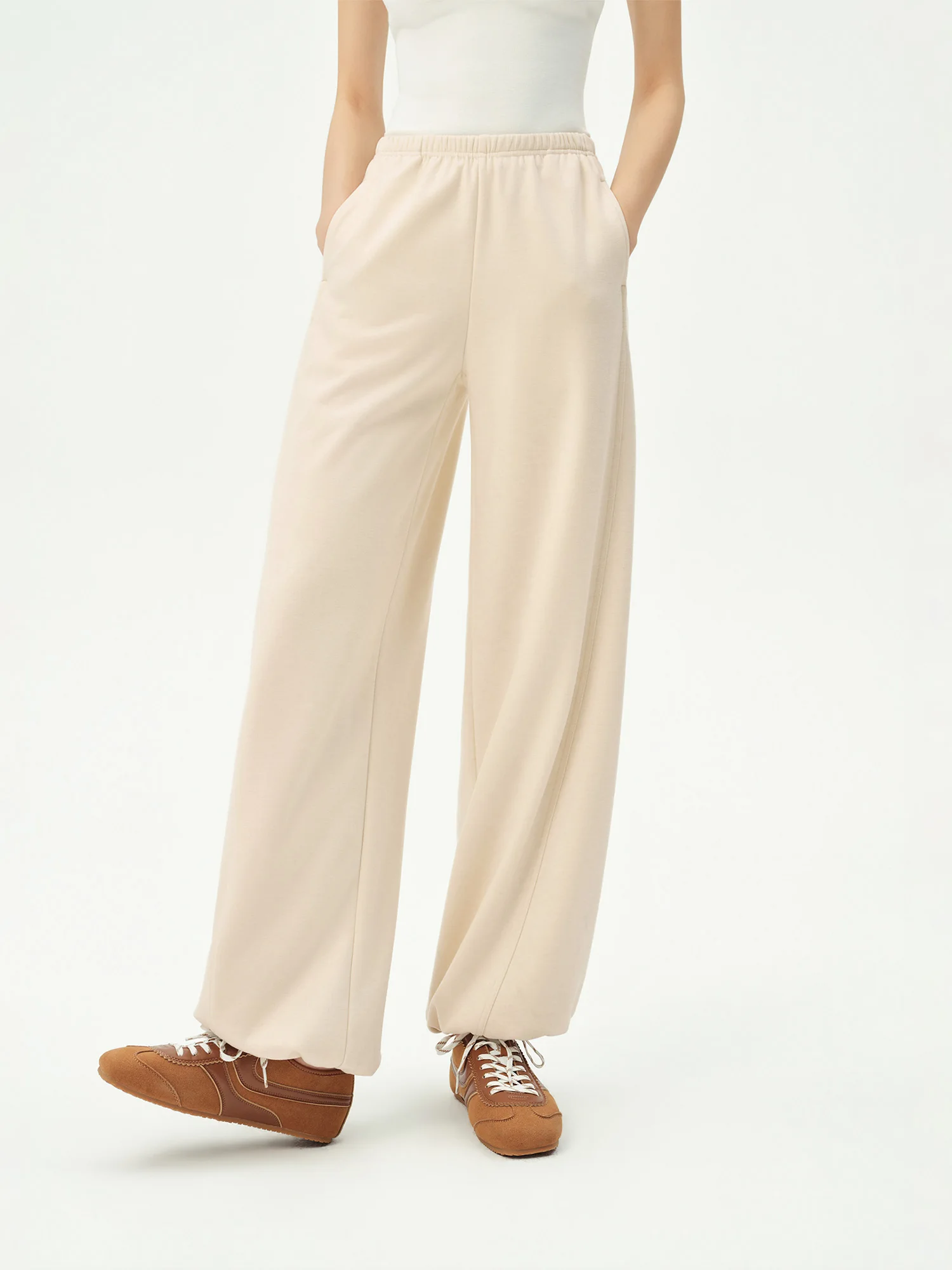 ZIQIAO 2026 Fall Women's Effortless Relaxed High Waist Wool Knit Pants with Diagonal Seam - Chic Casual Trousers for Daily Wear