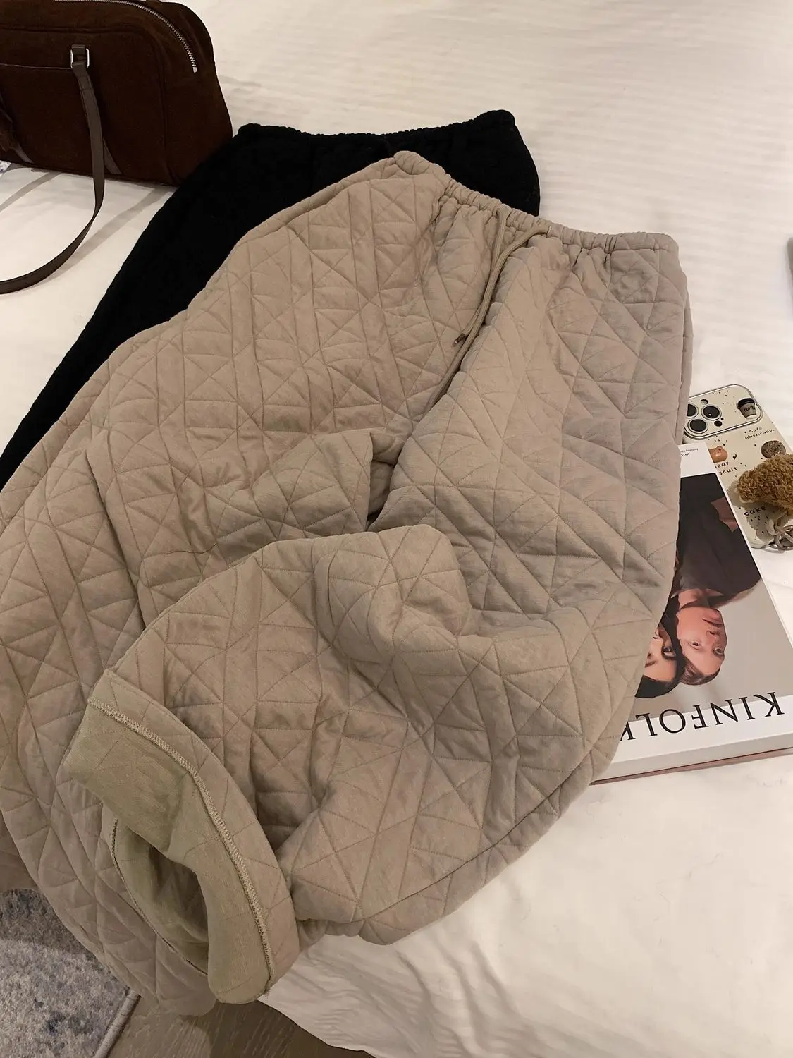 Casual Cotton Pants Women Korean Style Khaki Oversize Warm Wide Leg Trousers Vintage Black Winter Solid Loose Pants