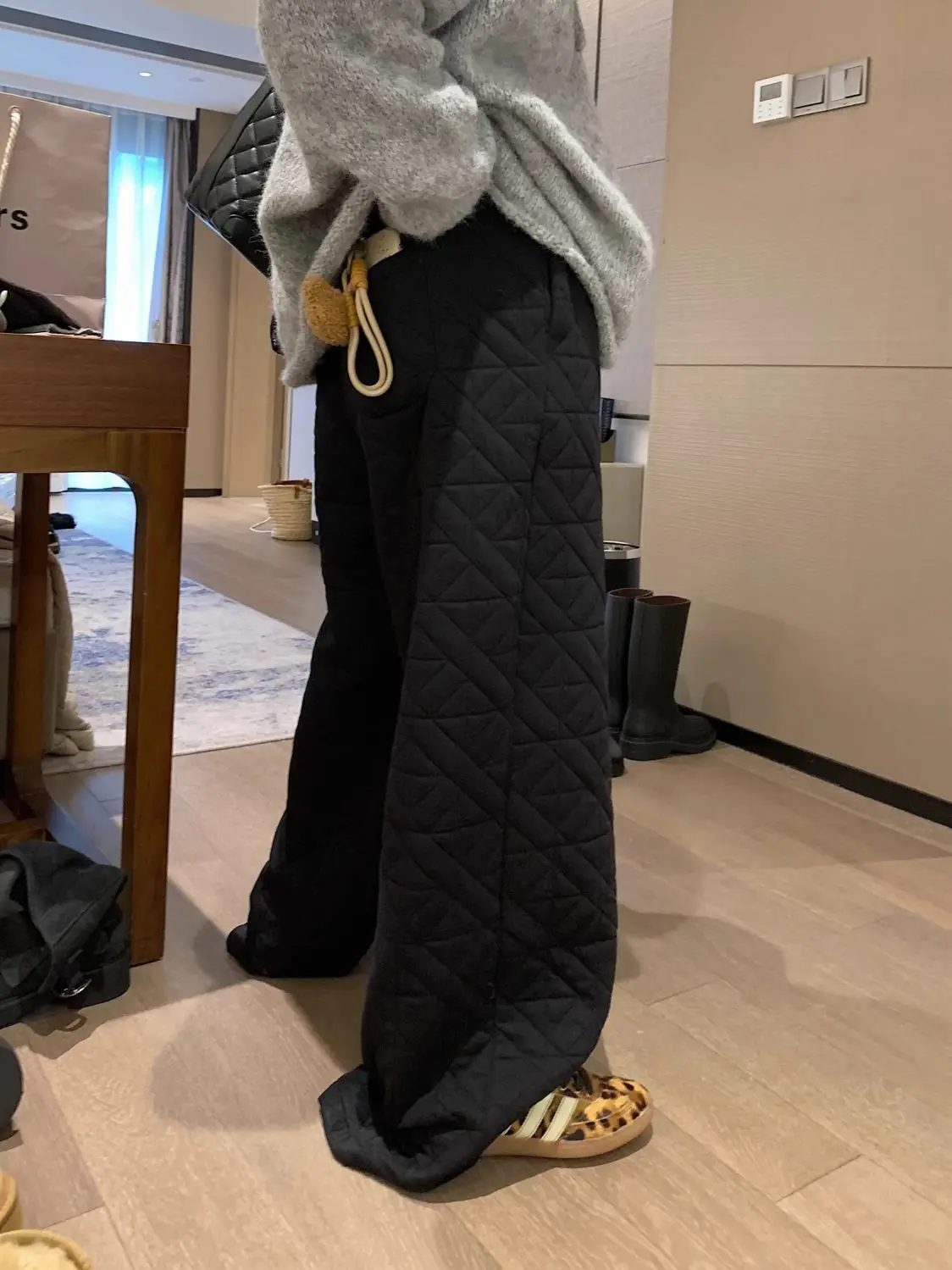 Casual Cotton Pants Women Korean Style Khaki Oversize Warm Wide Leg Trousers Vintage Black Winter Solid Loose Pants