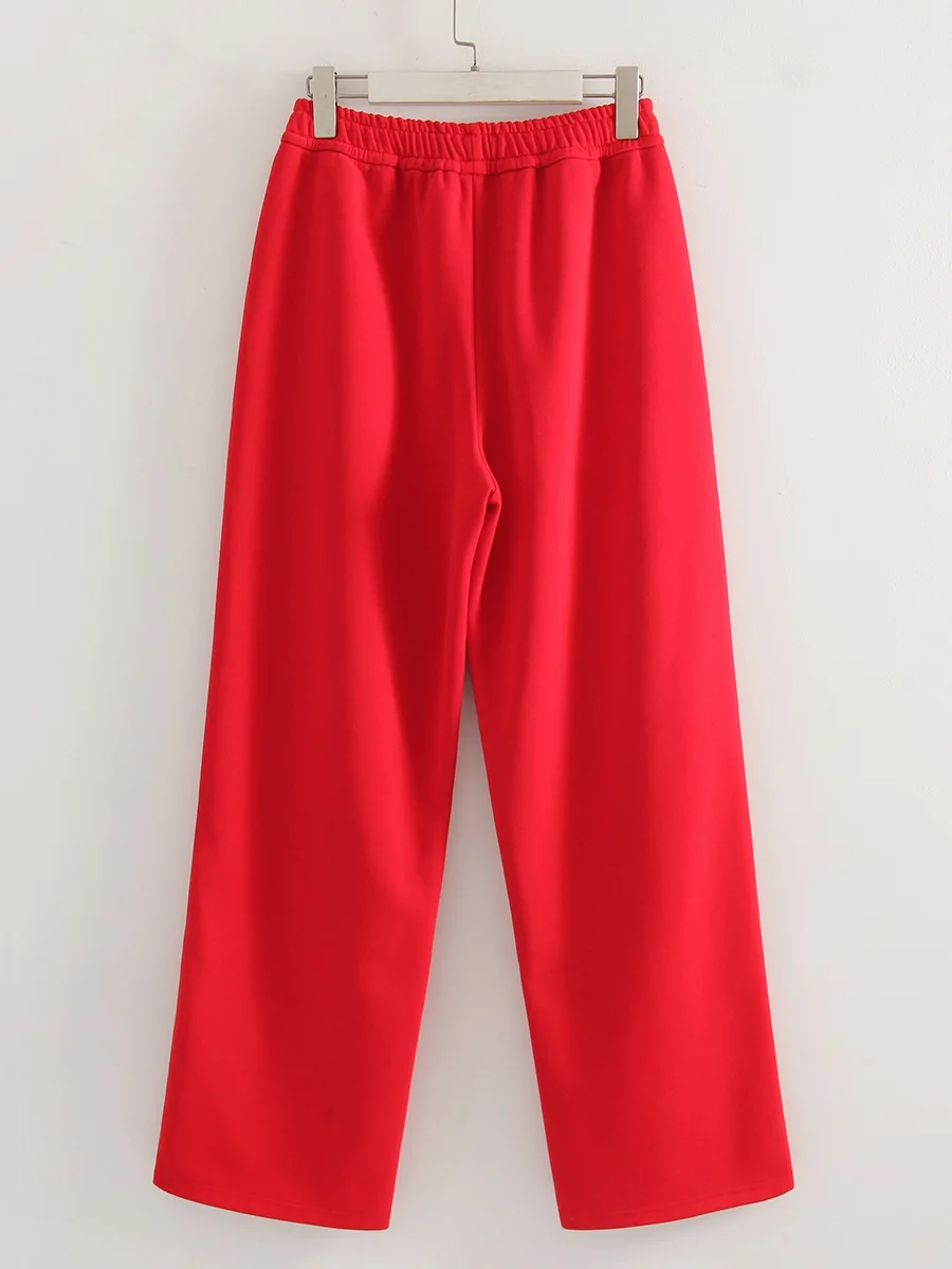 Women Sweatpants Cotton Red Side Striped Sports Pants Straight Elastic Waist Pants For Women Navy Blue Sweatpants With Stripe