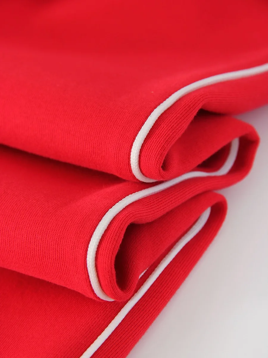 Women Sweatpants Cotton Red Side Striped Sports Pants Straight Elastic Waist Pants For Women Navy Blue Sweatpants With Stripe