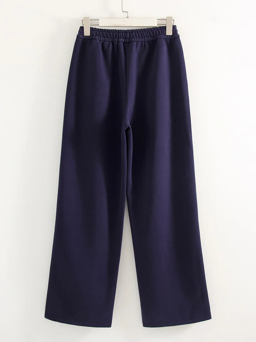 Women Sweatpants Cotton Red Side Striped Sports Pants Straight Elastic Waist Pants For Women Navy Blue Sweatpants With Stripe